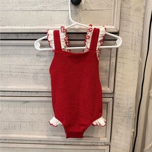 Shrimp and grits red bathing suit